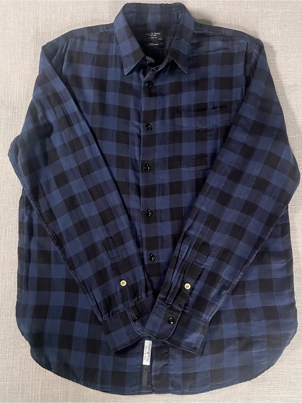 rag & bone Gingham Check Cotton Classic Fit Button-Down Shirt in Navy & Black